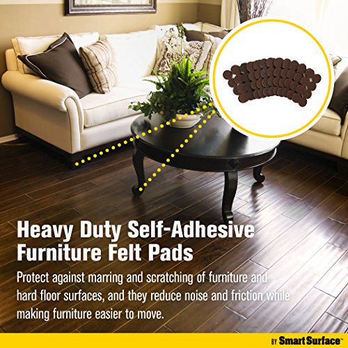 Smart Surface 8827 Heavy Duty Self Adhesive Furniture Felt Pads 1-Inch Round Brown 160-Piece Value Pack in Resealable Bag - color: Brown
