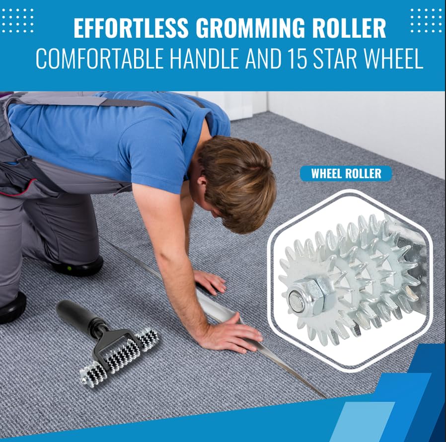 ZY393 Carpet Seam Roller, Spiked Star Wheel Grooming Pile Roller for Loop Carpet Seaming, Bi-Directional 5.5"/140mm Wide Head, Improves Hot-Melt Tape Adhesive Transfer for Invisible Seams - style: Seaming Roller Seaming Spiked Star Grooming Carpet Pile Ro