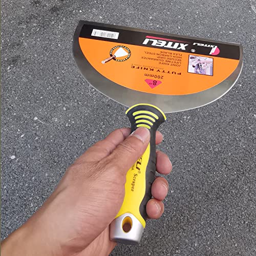 Putty Scraper 8" Stainless Steel Putty Knives with Plastic Ergonomic Handle for Taping Paint Wall Floor Tile, Metal Spackle Tools Knife,Remover for Wood, Wallpaper Scraper (8") - size: 8"