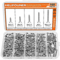 #6 x 1/2" 5/8" 3/4" 1" 1-1/4" Wood Screws Set, HELIFOUNER 160 Pieces Phillips Countersunk Head Self-Tapping Screws Assortment Kit, Phillips Flat Head Wood Screws, 304 Stainless Steel - size: #6