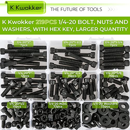 1/4-20 Hex Socket Head Cap Screws and Nuts Kit, 7 Sizes 220Pcs - size: A. 1/4-20