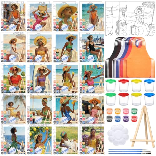 Sherr 140 Pcs 20 Set Pre Drawn Canvas Painting Kit, Summer - style: Summer