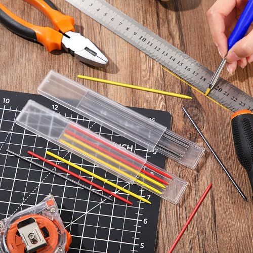 Hiboom 2 Pack Mechanical Deep Hole Carpenter Pencil, 14 Refills - color: Black, Blue