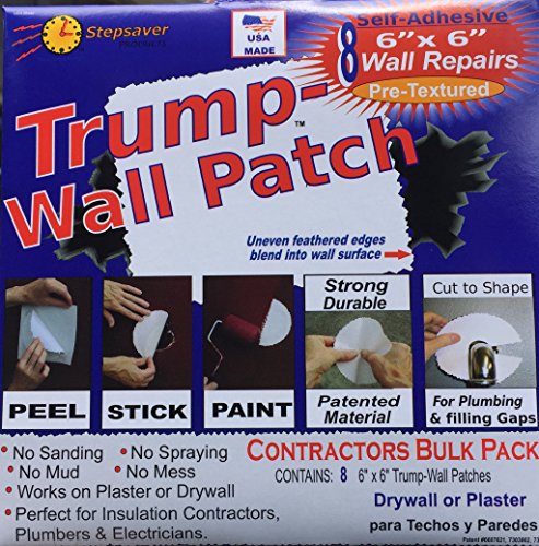 Stepsaver Products USA Made Self-Adhesive Trump Wall Repair Patch Kit Textured (1) Pack with 8 Repair Patches for Door Knob Sized Holes and 8 Center Reinforcement Patches.