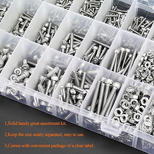 HELIFOUNER 1500 Pieces M2 M3 M4, 304 Stainless Steel Hex Socket Cap Metric Screws Bolts Washers Nuts Hardware Assortment Kit with Hex Wrenches - style: Socket Head