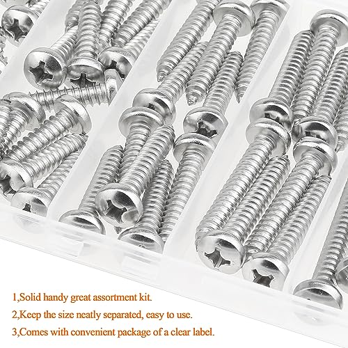 #14 x 3/4" 1" 1-1/4" 1-1/2" 2" Wood Screws Set, HELIFOUNER 48 Pieces Phillips Pan Head Self-Tapping Screws Assortment Kit, Phillips Pan Head Wood Screws, 304 Stainless Steel - size: #14
