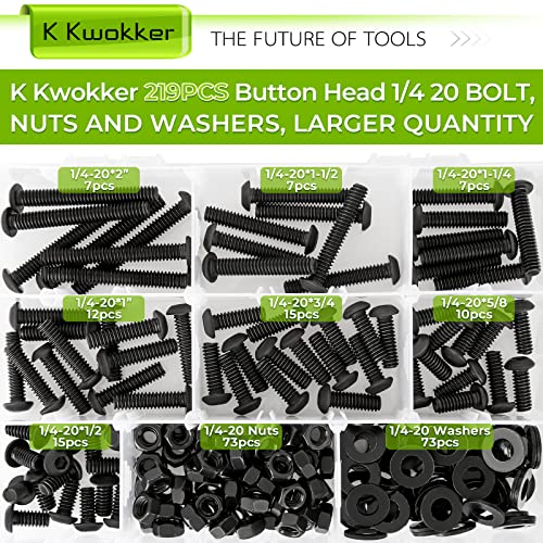 1/4 20 Bolt and Nuts Button Head Hex Socket Cap Screws, 219Pcs - size: C. 1/4-20