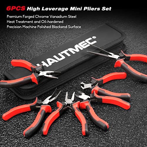 HAUTMEC 6PCS Mini Pliers Set High Leverage Multi Small Pliers Tool Set with Small Needle Nose Pliers Set, Linesman, Long Nose, Bent Nose, Diagonal Cutters, End Cutting Plier for Jewelry and Electronic - color: 6pcs Mini Plier Set