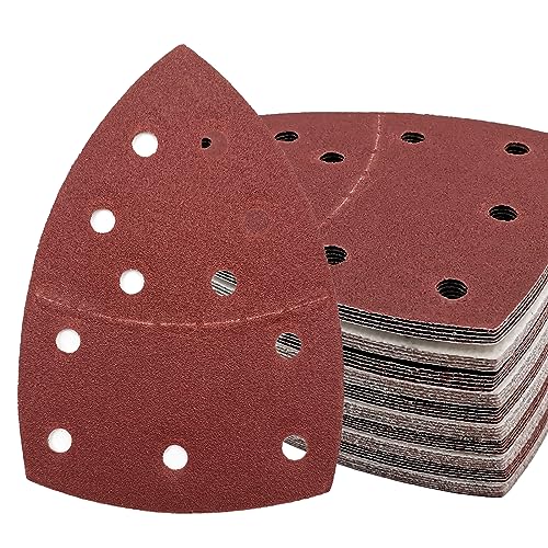 50 PCS Mouse Detail Sander Sandpaper, 120 Grit Palm Sander Sandpaper 11 Holes Hook and Loop Sander Pads Triangular Sanding Sheets Abrasive Sanding Paper for Mouse Sander - size: 120 Grit