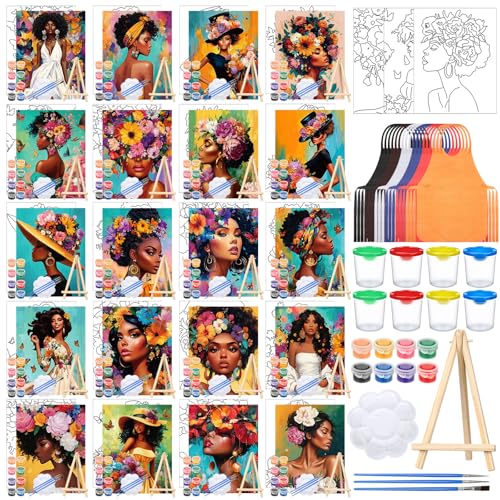 Sherr 140 Pcs 20 Set Pre Drawn Canvas Painting Kit, Black Theme - style: Black Theme