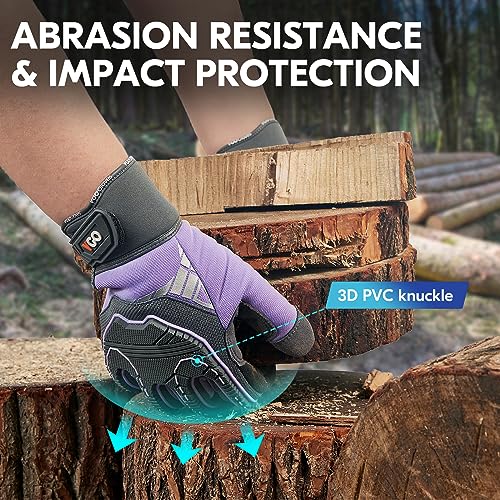 Vgo... Heavy Duty Synthetic Leather Work Gloves Women,Impact Protection Mechanic Gloves,Touchscreen(SL8849IP-FM) - color: Purple, size: Small(1 Pair)