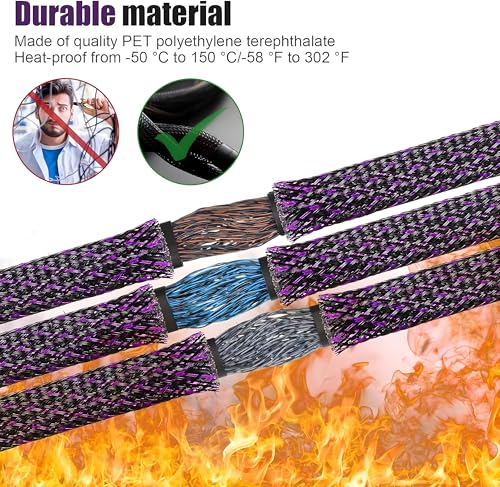 Tatuo 151 ft Braided Cable Sleeve Expandable Wire Sheathing(Purple) - color: Purple, size: 151 ft