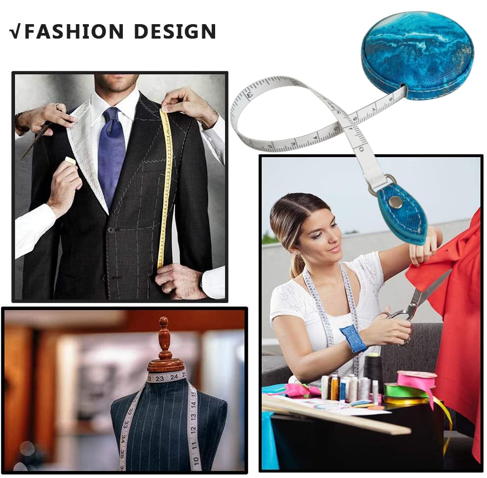 Tape Measure for Body Measuring Fabric Sewing Tailor Ruler Flexible Soft Pocket Small Mini Body Measurement Cloth Measuring Tape 60 Inch Premium Leather Retractable Tape Measure - color: Ocean Blue 1 pack