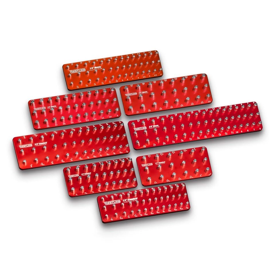 Westling USA Premium Aluminum Professional 8 Piece Socket Tray/Organizer Set, Holds 273 Standard and Metric Sockets (Red/Red, 3 Row) - color: Red/Red, size: 3 Row