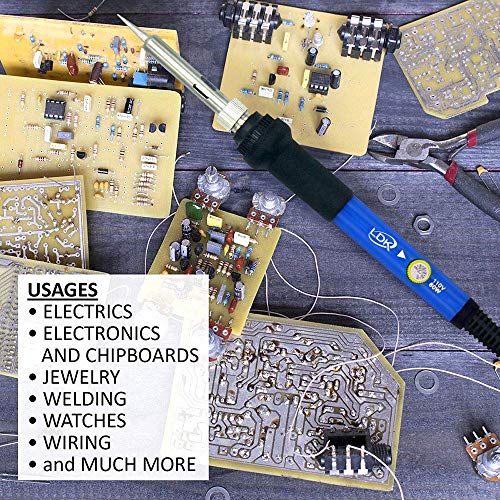 LDK 60W Soldering Iron Kit, Adjustable Temperature Electric Soldering Gun Welding Tools with ON/OFF Switch, Solder Wire, Flux Paste, Soldering Iron Stand, Sponge, 5pcs Tips [110V US Plug] - color: 11-in-1