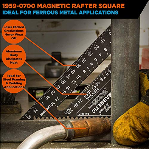 Johnson Level & Tool 1959-0700 Magnetic Johnny Square Professional Easy-Read Aluminum Rafter Square, 7", Black, 1 Square - size: 7-inch, style: Magnetic