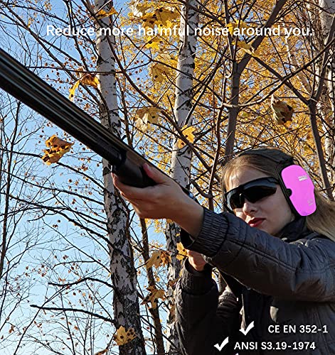 PROHEAR 016 Ear Protection Safety Earmuffs for Shooting, NRR 26dB Noise Reduction Slim Passive Hearing Protector with Low-Profile Earcups, Compact Foldable Ear Defenders for Gun Range, Hunting (Pink) - style: Passive – Pink
