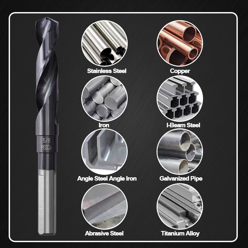 5/8 Drill Bit for Metal and Hardened Steel, M35 Cobalt 1/2 Inch Reduced Shank Industrial Grade Heavy Duty Drill Bit, with Index Storage Case - size: 5/8 in