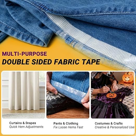 SWRT Double Sided Fabric Tape 0.75" x 66FT – Heavy Duty - color: Yellow, size: Fabric Tape 0.75" x 66FT