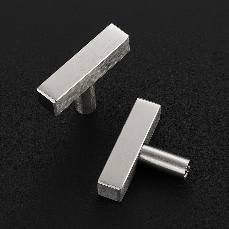 3 Pack Brushed Nickel Cabinet Knobs, 2in Length T-Square Bar Drawer Pulls | Single Hole Grip, Stainless Steel Build, Kitchen Cabinet Restyle, For Drawers, Dressers, Cupboards, Closet Doors - color: Brushed Nickel, size: 3 Pack, style: Sqaure Bar