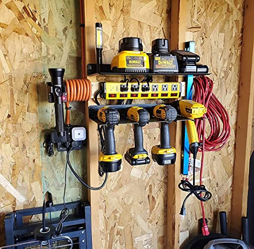 StoreYourBoard Electric Drill Storage Rack Shelf, Holds 4 Drills, Hanging Wall Mounted Organizer for Garage, Home, Workshop, Shed - style: Drill Rack + Shelf