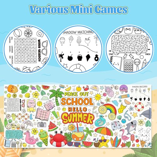 Jumbo End of School Year Coloring Activity Poster - Summer Fun Games DIY Drawing Color-in Paper 55.1 x 23.6 Inch Blank Doodle Art Banner, Home School Educational Event Party Supplies - style: End of School Year (including mini-games)