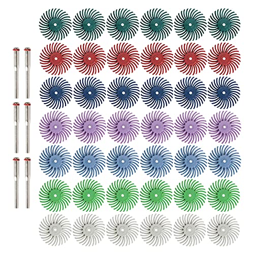FPPO 42pcs 1 Inch Radial Bristle Disc Kit with 3mm Shank for Rotary Tools,Detail Abrasive Wheel for Jewelry Wood Metal Polishing, Bristle Wheel with Grit 80-2500