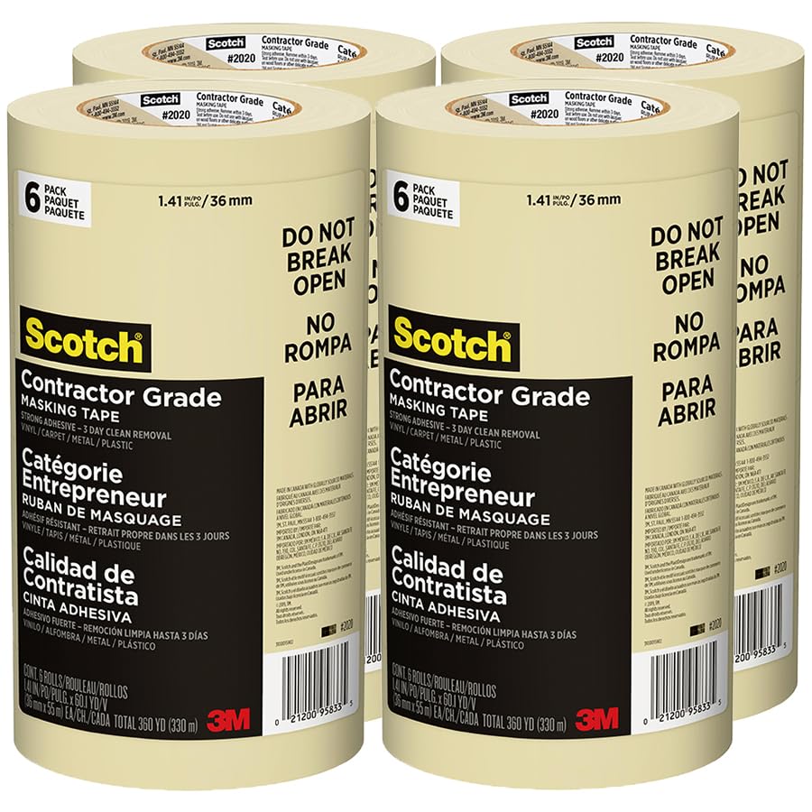 Scotch Painter's Tape Contractor Grade Masking Tan, Tape for General Use, Multi-Surface Adhesive-Tape, 1.41 Inches x 60.1 Yards, 6 Rolls (Pack of 4) - size: 1.41" Width (Pack of 4)
