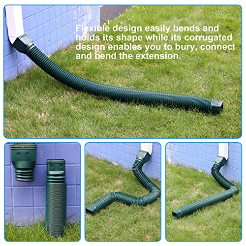 plusgutter Green-2pack Rain Gutter Downspout Extensions Flexible, Drain Downspout Extender,Down Spout Drain Extender, Gutter Connector Rainwater Drainage,Extendable from 21 to 68 Inches - color: Green