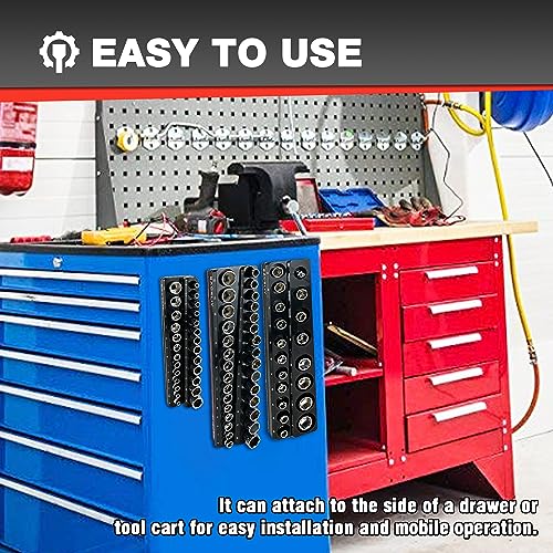 EACELIY Magnetic Socket Organizer Set, 1/2", 1/4" and 3/8" SAE & Metric Deep & Shallow Socket Holder Kit, holds 141 stanard Sockets, attaches to steel box/tool cart (sockets not included) 丨6PCS - size: 6PCS 1/2&3/8&1/4inch