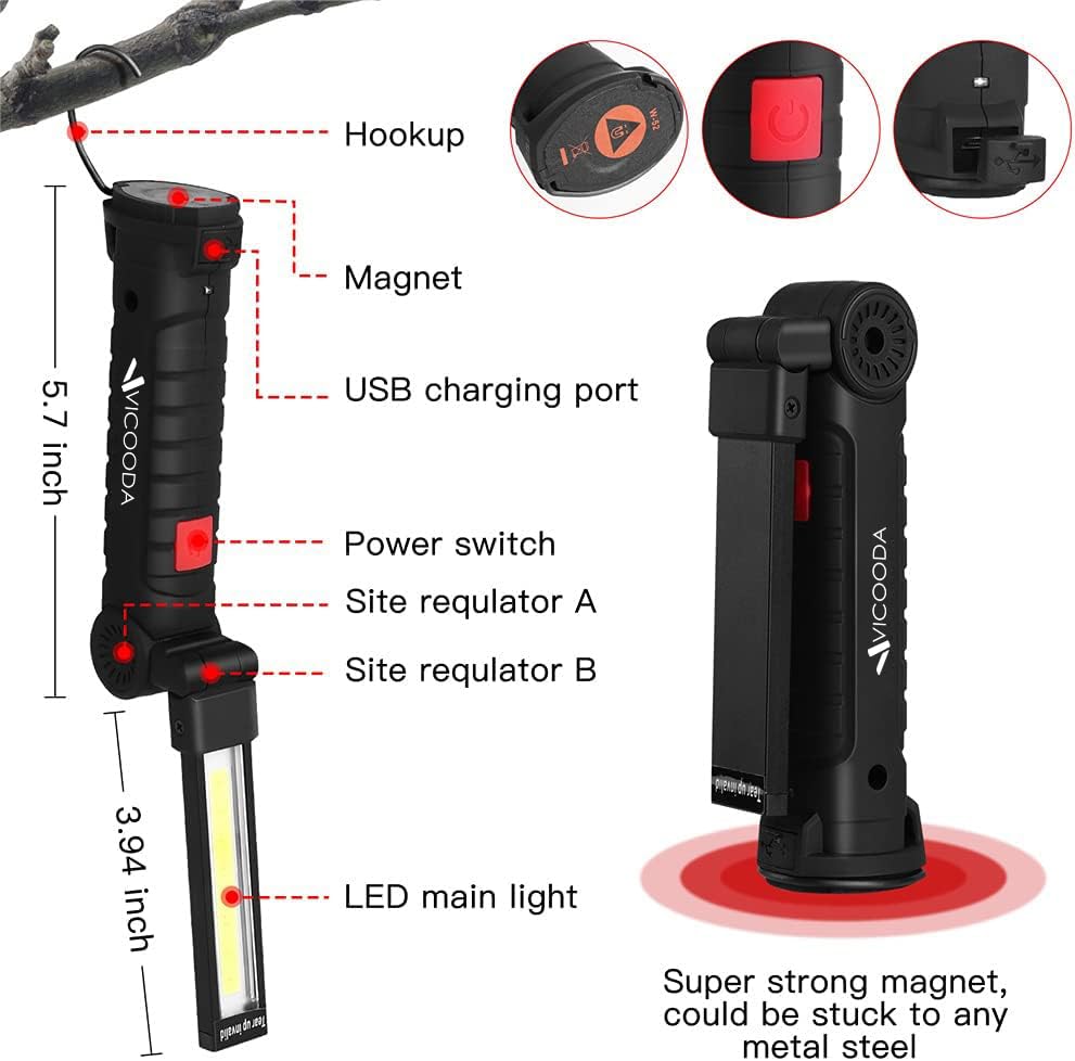 LED Work Light, Magnetic Rechargeable Flashlight, 5 Modes, 4 Pack - size: 4 Pack