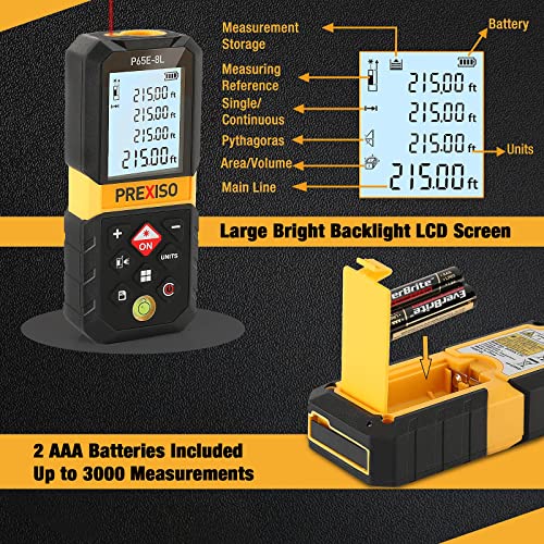 PREXISO Laser Measure, 215Ft Laser Measurement Tool with Diagonal Measuring