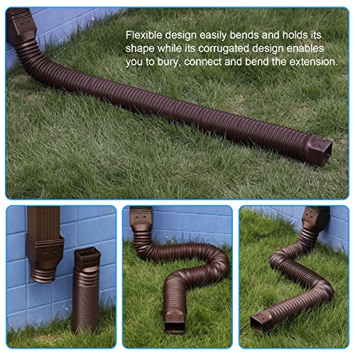 plusgutter Brown 2-Pack Rain Gutter Downspout Extensions Flexible, Drain Downspout Extender,Down Spout Drain Extender, Gutter Connector Rainwater Drainage,Extendable from 21 to 68 Inches - color: Brown