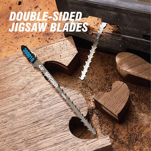 Spyder 5-Piece Single and Double-Sided Jig Saw Blade Set, for Wood and Metal, CRV/HSS Bi-Metal Steel, T-Shank Compatible with All Major Brands (300062) - size: 3-1/2 inch & 4-inch, TPI (10, 6, 8, 21, 12), style: 5-Piece Set