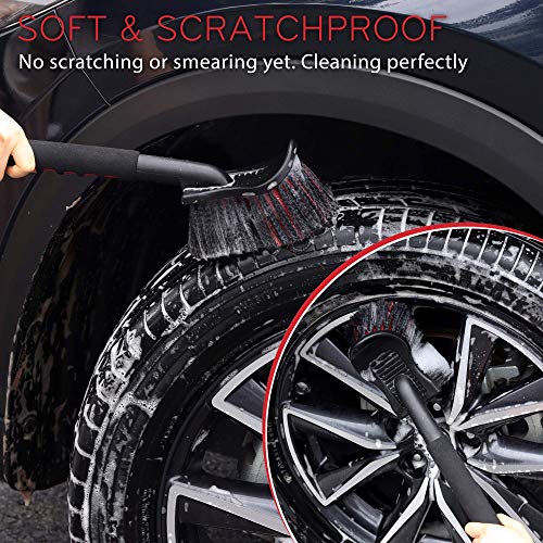 TAKAVU 17.5in Tire Brush, Soft Bristle Long Handle, Scratch-Free (Red) - color: Red
