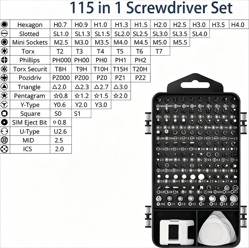 115-in-1 Precision Screwdriver Sets, Professional Repair Tool Kit with Flat Head & Multiple Bits for Electronics, Phone, Watch, Glasses, Automotive Maintenance - Non-Slip Handle & Tweezers - size: 115-in-1