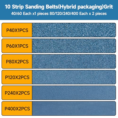 10-Piece Premium 3 x 21 Inch Zirconia Sanding Belts 40-400 Grit - color: Mix Grit, size: 3x21 Inch