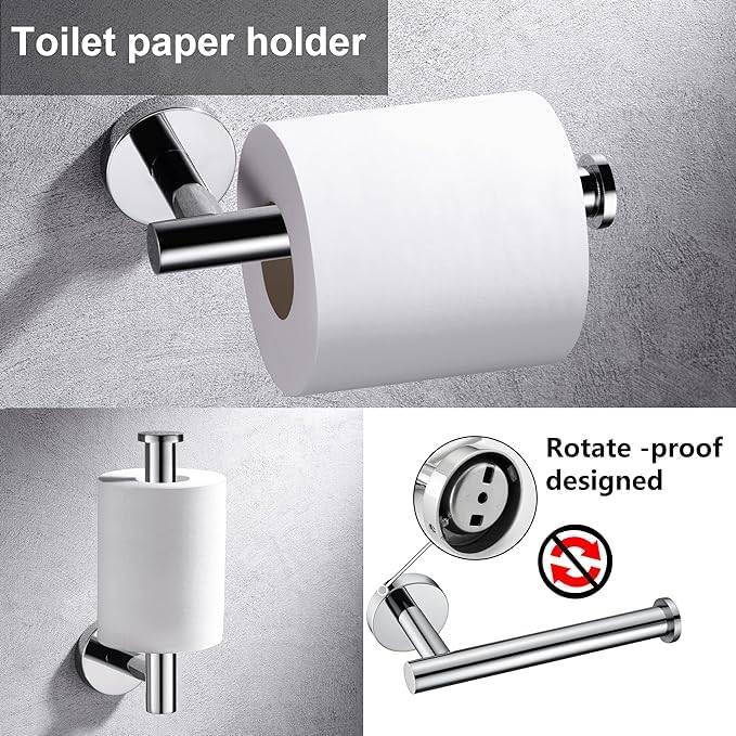 12 Pieces Polished Chrome Bathroom Hardware Accessories Set Hand Towel Ring 16&23.6 inch Round Towel Bar Toilet Paper Holder Towel Hooks 4 Pieces SUS 304 Stainless Steel,Heavy Duty,Wall Mounted - color: Polished Chrome, size: 12 piece 24"