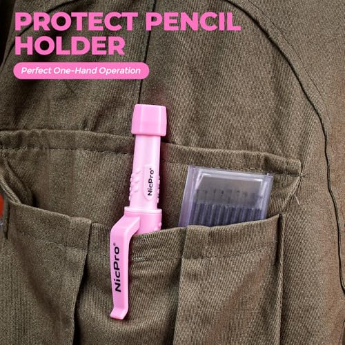Nicpro Carpenter Pencil with Sharpener & Holster, Construction Pencil-Green - color: Pink