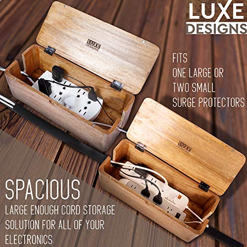 Mango Cable Management Box - Rustic Design (Natural, Large) | Mango Wood, Cable Organizer, Rustic Style, Modern Design, Desktop Storage - color: Natural