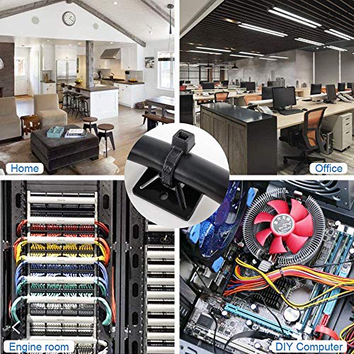 Strong Self Adhesive Wire Clips Cable Zip Tie Mounts 3/4" with 6 Inch Zipties Black UV Protection Outdoor 100 Pcs,Sticky Wire Fasteners Cable Guide Management Mounting Suqare Holder Anchor Base Small - size: 0.75x0.75"