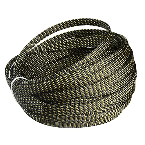 Othmro Length 10m/32.8ft Width 8mm PET Expandable Braid Protecting Managing Cable Sleeving Flexible Wire Mesh Sleeve Black Gold - color: Black Gold, size: 32.8ft x 0.31in