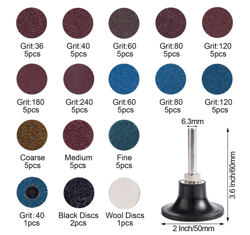 S SATC 2 Inch Sanding Discs 70PCS Die Grinder Sanding Disc with 1/4" Holder for Die Grinder Surface Conditioning Disc for Burr Finish Rust Paint Removal - size: 2 Inch