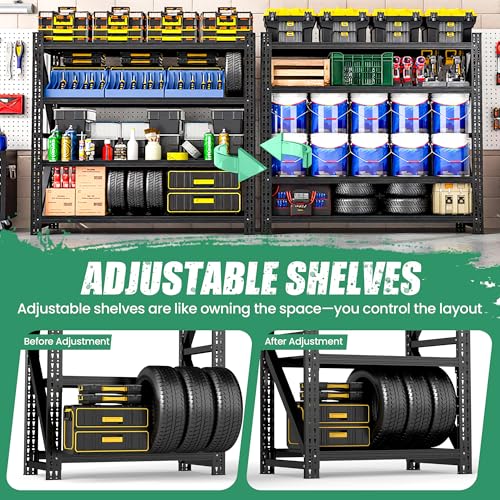 4-Tier Heavy Duty Garage Shelving,Industrial Shelving for Commercial & Home Use,Garage Storage Racks Heavy Duty Steel Shelves,Ultra-Wide Metal Rack for 3‑Car Garages,Warehouses,Workshops - color: Black, size: 24"D*75"W*69"H