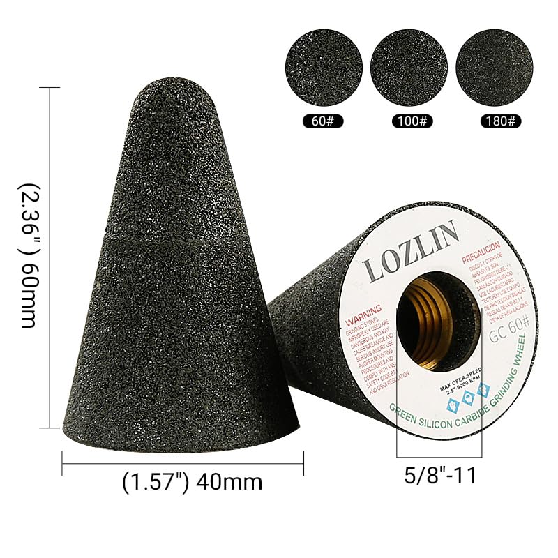 LOZLIN 3PCS Drum Sander Set 60# 100# 180# Cylindrical Diamond Grinding Wheel Polishing Head Abrasive Sanding Grit Angle Grinder Grinding Heads Matching Extensions (Conical) - style: Conical
