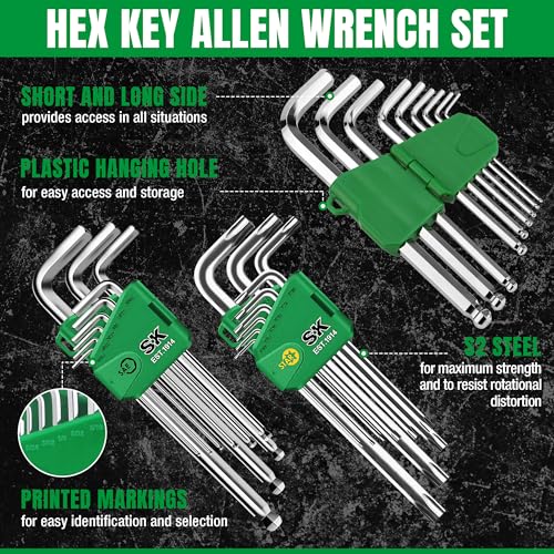 SK 27-Piece Allen Wrenches Sets, Metric/SAE/Star Hex Key Set, S2 Steel - style: SAE/Metric/Star