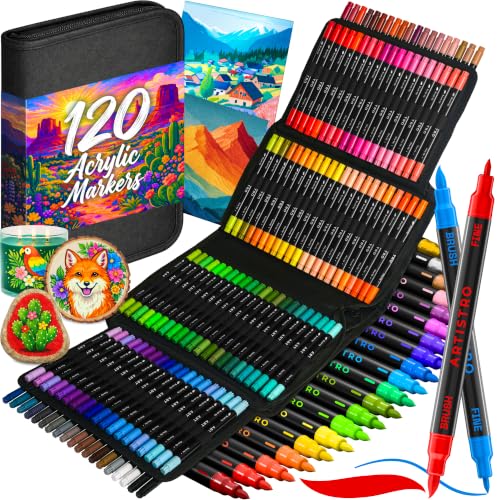 ARTISTRO Acrylic Paint Markers, Dual-Tip Paint Pens, Black 120 Pack - size: Dual Tip (Brush + Fine)