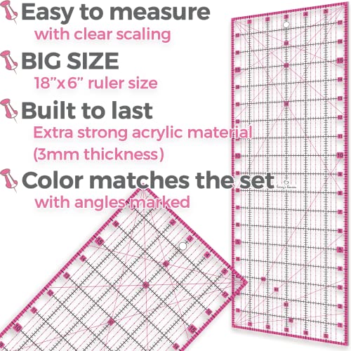 Rotary Cutter Set - Quilting Kit incl. 45mm Fabric Cutter, 5 Replacement Blades - Ideal for Crafting, Sewing, Patchworking, Crochet & Knitting (Pink, Cutting Mat Set (36" x 24")) - color: Pink, size: A1 (36" x 24")