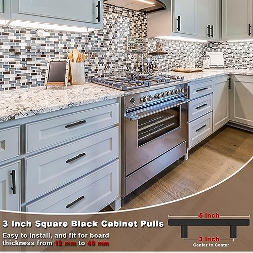 Estmoon 30 Pack 3 Inch Cabinet Handles Matte Black Cabinet Pulls Stainless Steel Drawer Pulls Square Handles for Cabinets Dressers Cupboard 76mm Hole Centers Kitchen Cabinet Hardware, 5'' Total Length - color: Matte Black