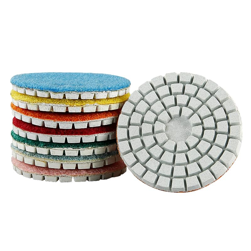 LOZLIN Tools 2 Inch 50mm Wet Diamond Polishing Pads 8PK Hook Loop Stone Buff Discs for Grinder Drill, Granite Quartz Marble Countertop Jade Curved Mirror Finish Kit